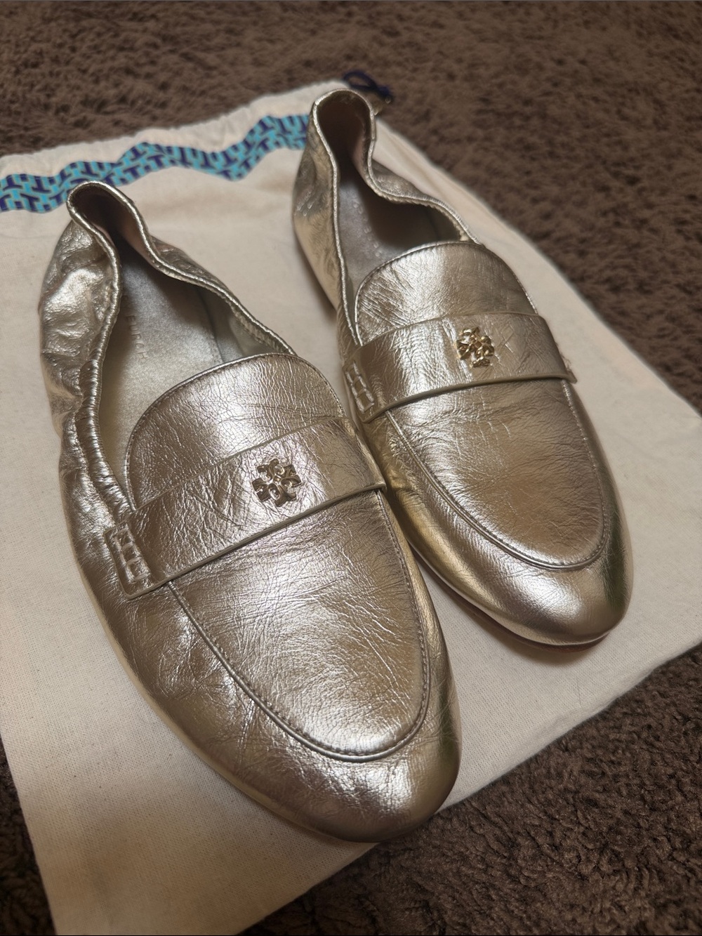 Tory Burch Ballet Loafers women size 9.5 in sparkling gold